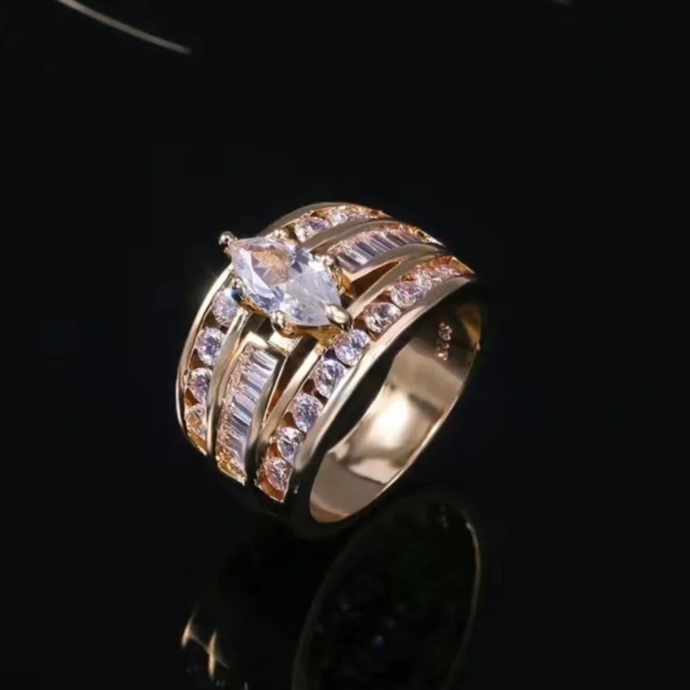 Stunning Gold Cubic Zirconia Multi Stone Fashion Ring